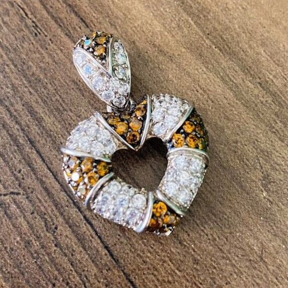 Vintage MEDA Brand 925 Sterling Silver Pave Chocolate and White CZ Pendant - Picture 5 of 5